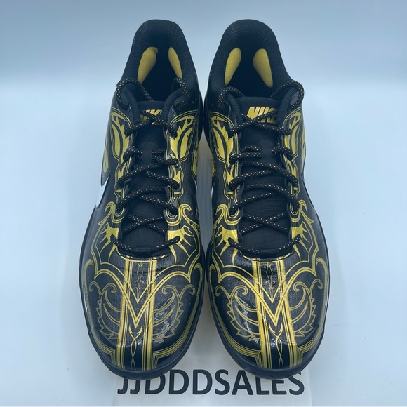 Nike Alpha Huarache Elite 3 Low Premium Black Gold Baseball Cleats CV3553-001 - Picture 3 of 11